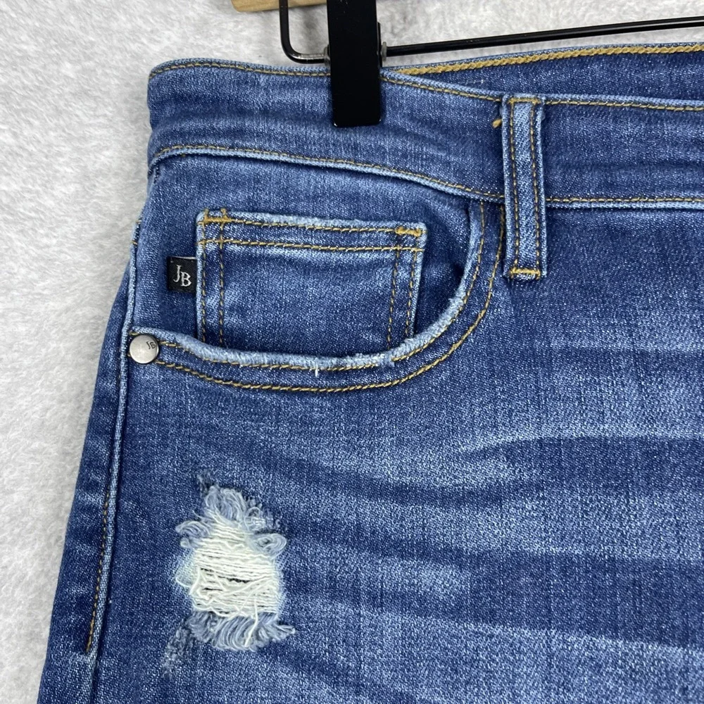 Judy Blue Slim Straight Jeans Womens 11/30 Blue Distressed Stretch Denim